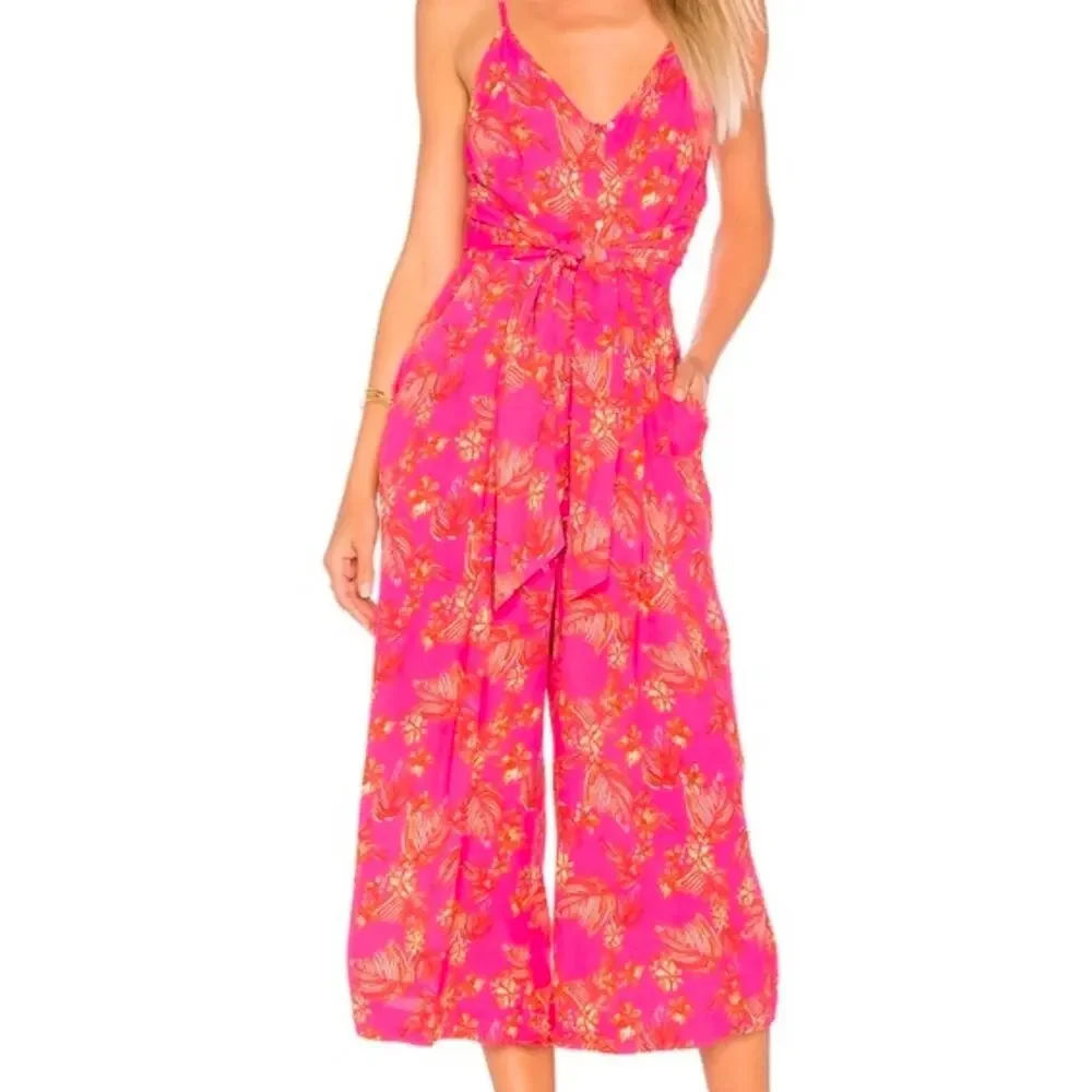 Free People Size 2 Hot Pink Tropical Floral Jumpsuit